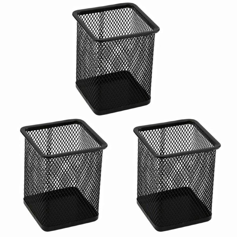 EORTA 3 Pack Square Pen Holders Pencil Holders Black Metal Mesh Pen Pencil Cups Stationery Organizer for Desk - Image 1